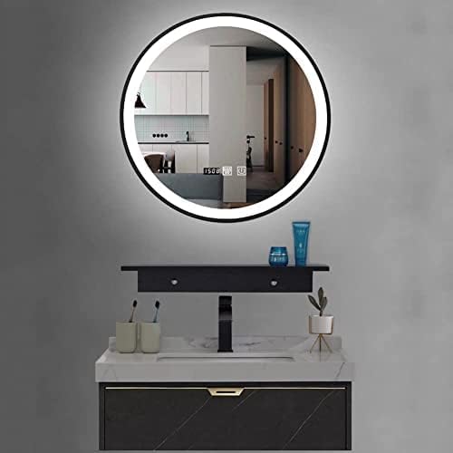 Bathroom Mirror Round Illuminated LED Light Bathroom Mirror,Wall Mounted Mirror with Demister Pad,Backlit Makeup Mirror with Touch Control,Touch Dimmable Switch Color Temperature Change (60cm/23.6in)