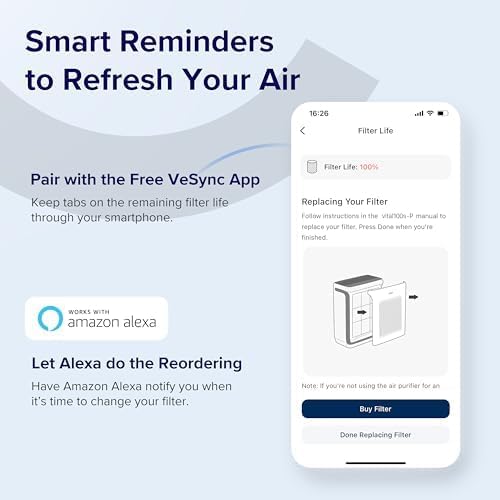 LEVOIT Vital 100S-P Air Purifier Smoke Remover Replacement Filter, Genuine 4-in-1 Air Filters, Supports HEPA Sleep Mode, High-Efficiency Activated Carbon, Vital 100S-RF-SR, Blue, 1 Pack