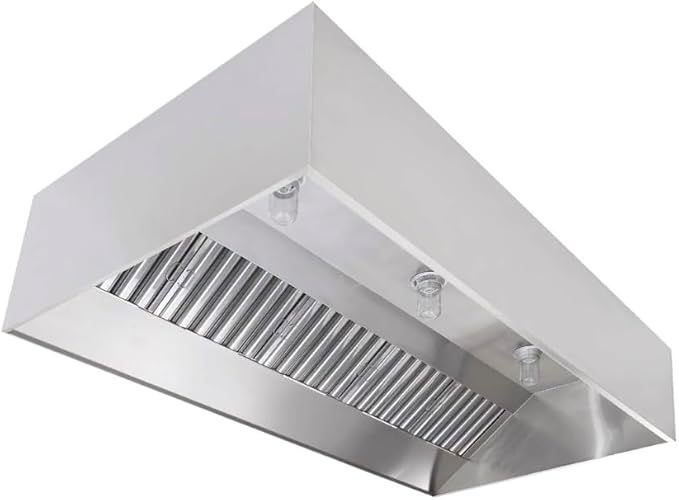 Commercial Kitchen Restaurant Duty Exhaust Hood, Wall Canopy Stainless Steel Exhaust Hood with Baffle Hood Filters, High Temperature Light Fixtures, and 16” Round Exhaust Riser (4' Long Hood)