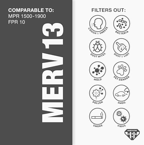 Aerostar 16.5x21.5x1 MERV 13 - 6 Count - Pleated HVAC, Furnace & Air Conditioner Filters - Removes Bacteria, Dust, Germs, Lint, Mold, Pet Dander, Allergy-Causing Pollen, Smog, Smoke & Viruses