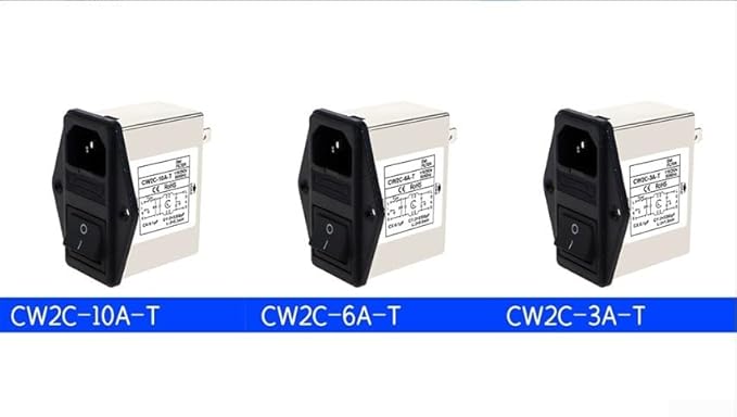 IEC Power Filter, Inlet Power Socket, IEC Socket Power Filter with Built-in Fuse and Rocker Switch, Noise Suppression, Compatible with CW2C-3A-T/CW2B-6A-T/CW2B-10A-T (CW2C-10A-T)