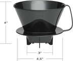 Fino Pour-Over Coffee Brewing Filter Cone, Number 4-Size, Black, Brews 8 to 12-Cups