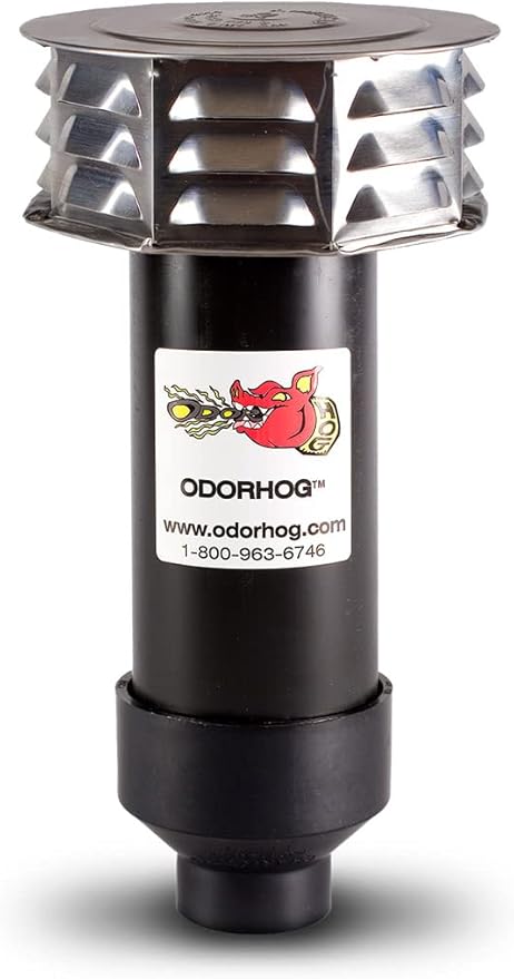 OdorHog Metal Cap Slip On Vent Stack Pipe Filter 1.5" Black ABS, Removes Outdoor and Sewer Odor Problems (1.5-inch)