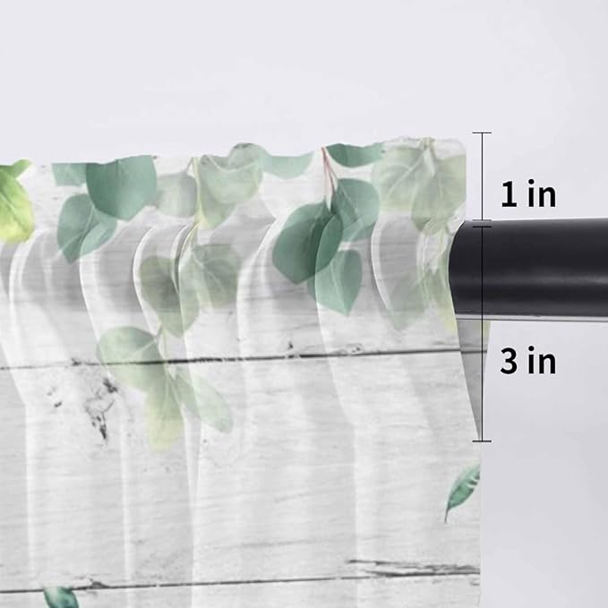Easter Sheer Valances for Windows 60"x18", Light Filtering Kitchen Curtains Valance, Spring Watercolor Bunny Eggs Flower Leaf Wooden Grey Rod Pocket Chiffon Curtains for Living Room Bedroom Cafe