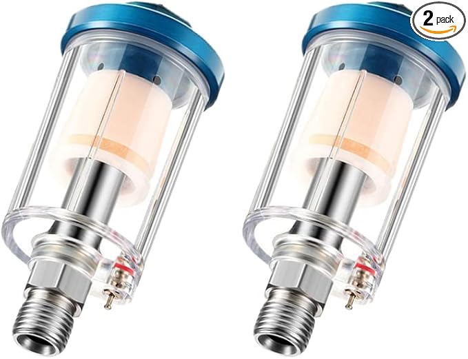 2 Pcs Water Oil Separator Mini in-Line Air Filter, 1/4 Inch NPT Inlet and Outlet Airbrush Filter Moisture Separator - Use on Compressor Air Line Hose, Air Tools, Paint Spray Guns