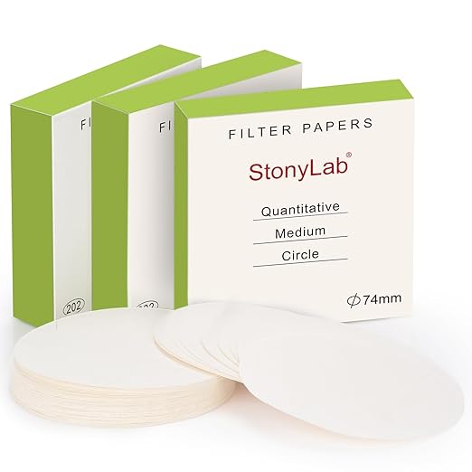 stonylab Quantitative Filter Paper Circles, 3-Box 74 mm Diameter Cellulose Filter Paper with 20 Micron Particle Retention Medium Filtration Speed, Set of 3 x 100 Pcs