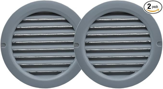 VENTS-US – 4" Round Plastic Vent Cover in Slate Gray with Built-in Insect Screen Mesh and Flange for Air Supply or Exhaust Air Applications - Compatible with 4 Inch Diameter Ducts (2-Pack)