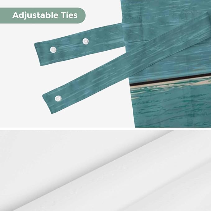Teal Blue Brown Tie Up Valance Curtains for Windows, Kitchen Curtains Window Shades, Farmhouse Retro Wooden Grain Stripes Light Filtering Roman Curtain Valances for Bedroom/Bathroom/Cafe 42"x18"