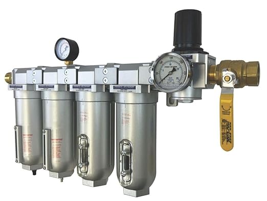 3/4" NPT Industrial (5-Stage) Moisture Removing Particulate Filter and Oil Removing Coalescing Filter and Two Desiccant Air Dryers and Air Pressure Regulator