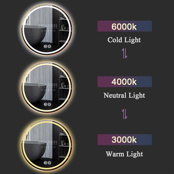 LTSRLL Frameless Illuminated LED Bathroom Wall Mirror with Touch, Demister Pad and Dimmable Lights & 3 Colors for Makeup Shaving and Bath Vanity IP44(Translucent,60cm/23.6in)