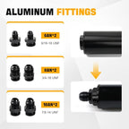 BARTOO Universal 50MM 100 Micron Inline Fuel Filter with 6AN 8AN 10AN Adapter For Filtering Gasoline, Diesel, E85-Black