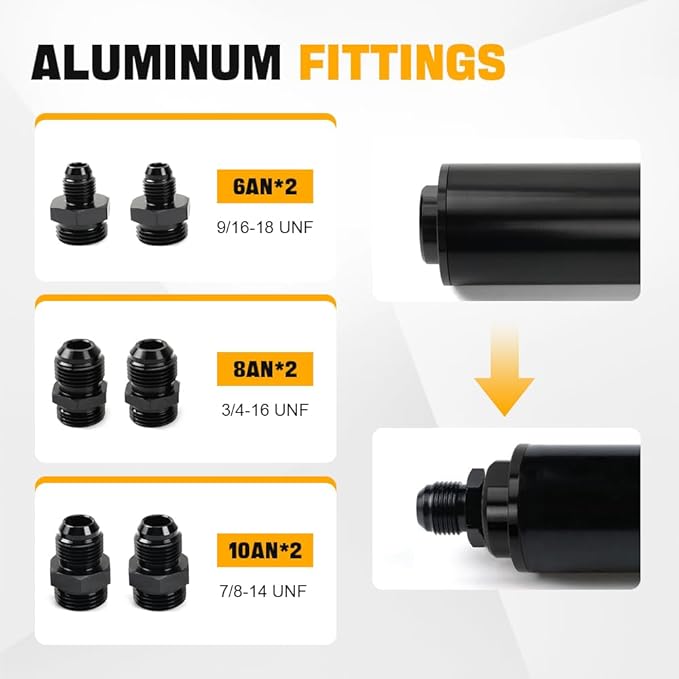 BARTOO 100 Micron Inline Fuel Filter with 6AN 8AN 10AN Adapter and 50MM Mounting Bracket For Filtering Gasoline, Diesel, E85(Black)