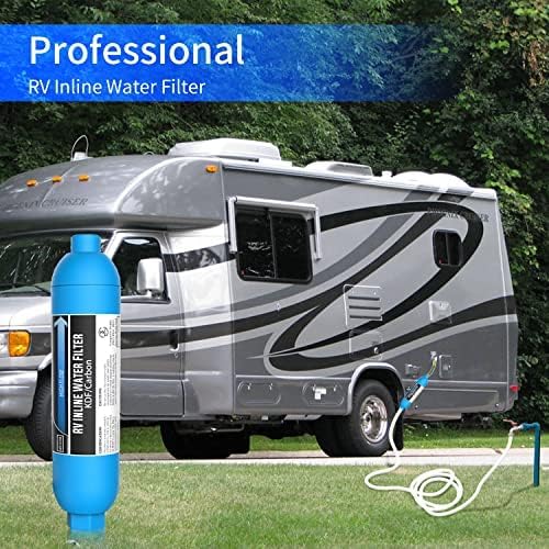 Lifefilter RV Inline Water Filter, NSF Certified, Reduces Chlorine, Bad Taste, Odor, Dedicated for RVs and Marines,4 Pack Drinking Filter with 2 Flexible Hose Protector