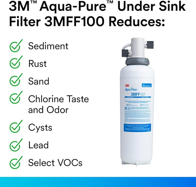 3M Aqua-Pure 3M FF100 Under Sink Drinking and Cooking Water Filter System, Reduces Lead, Microplastics, Chlorine Taste and Odor, Cysts, Select VOCs. 2.5 GPM Full Flow