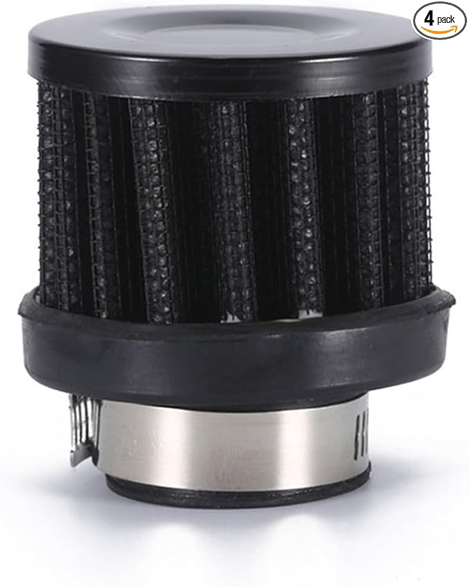 4 Pack ID I inch (25mm) Air Intake Filter with Clamp, Universal Car Air Intake Filter 1" Inlet, Black