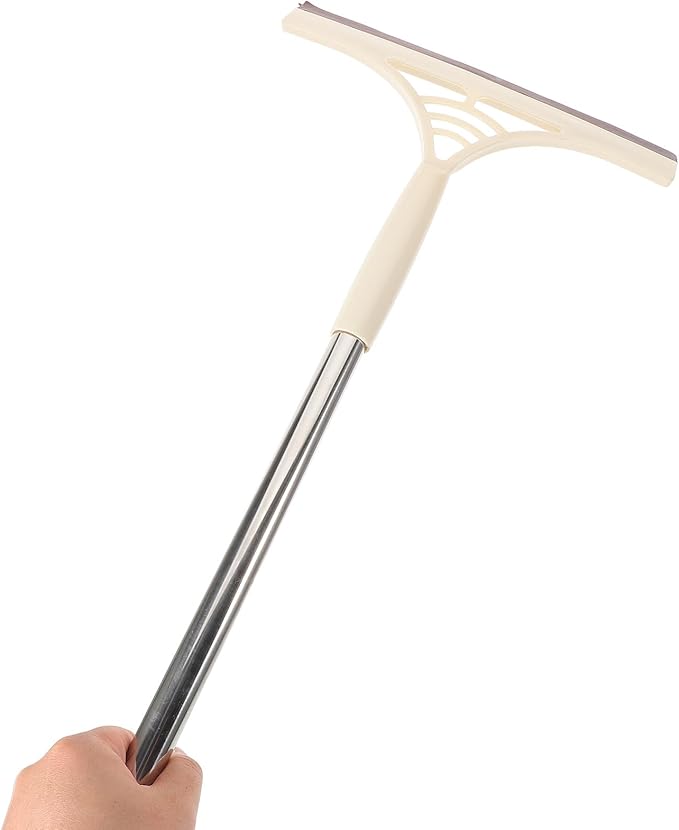 Multifunctional Glass Squeegee and Window Scrubber with Water-Resistant Blade, Dry and Wet Use, Khaki for Home Glass and Mirror Cleaning
