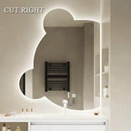 LTSRLL LED Vanity Mirror Cute Bear Decorative Mirror for Bathroom & Dressing Tabler Backlight Wall Mirror with 3 Color Dimmable Light Demister Pad Human Body Sensor Switch(Cut Right,60cmx75cm)