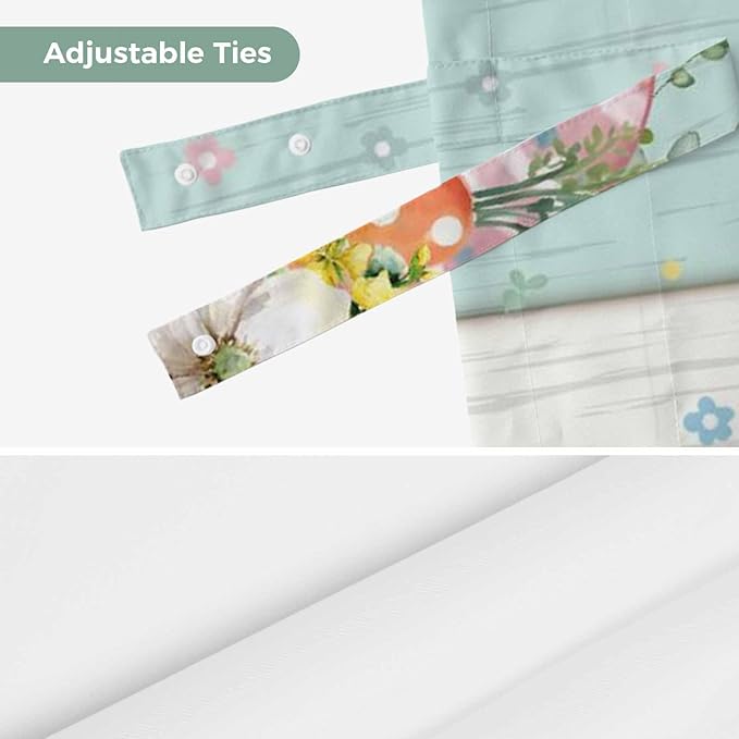 Easter Tie Up Valance Curtains for Windows, Kitchen Curtains Window Shades, Spring Rabbit Ears Foot Flowers Eggs Green Wooden Light Filtering Roman Curtain Valances for Bedroom/Bathroom/Cafe 42"x12"