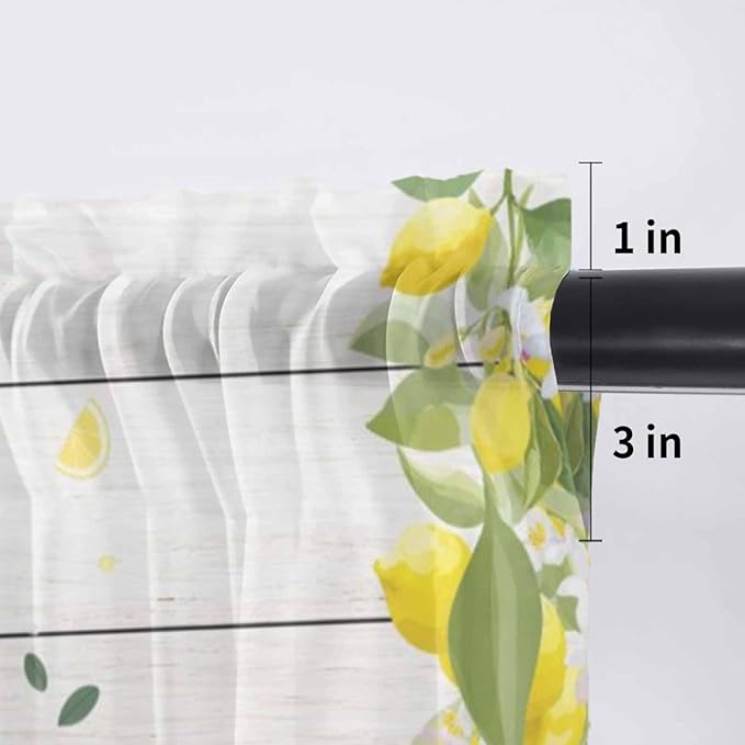Lemon Dwarfs Sheer Valance Curtains, Gnome Green Leaf Wood Striped Black Plaid Light Filtering Kitchen Valances Rod Pocket Voile Curtain Window Treatment for Bedroom/Living Room/Basement 54Wx18L
