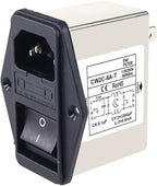 IEC Power Filter, Inlet Power Socket, IEC Socket Power Filter with Built-in Fuse and Rocker Switch, Noise Suppression, Compatible with CW2C-3A-T/CW2B-6A-T/CW2B-10A-T (CW2C-6A-T)