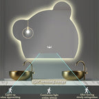 LTSRLL LED Vanity Mirror Cute Bear Decorative Mirror for Bathroom & Dressing Tabler Backlight Wall Mirror with 3 Color Dimmable Light Demister Pad Human Body Sensor Switch(Cut Down,70cmx85cm)