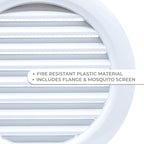 VENTS-US - 4" White Round Plastic Vent Cover with Built-in Insect Screen Mesh and Flange for Supply or Exhaust Air Applications - Compatible with 4 Inch Diameter Ducts (2-Pack)