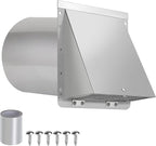 8 Inch Wall Vent,Hooded Wall Vent with Screen and Damper,Outdoor Wall Exhaust Vent Cover Exterior Wall Mount Cap for Kitchen Range Hood HVAC Duct Dryer Air Ventilation,Stainless Steel