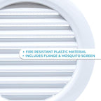 VENTS-US - 4" White Round Plastic Vent Cover with Built-in Insect Screen Mesh and Flange for Air Supply or Exhaust Air Applications - Compatible with 4 Inch Diameter Ducts (4-Pack)