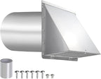 6 Inch Hooded Wall Vent with Screen and Damper,6 Inch Exhaust Vent Cover Cap for Outdoor Kitchen Range Hood Dryer Ventilation,Outside Wall Mount Extractor for House Air Exhaust, Stainless Steel