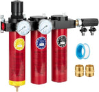 NANPU Z Series 3-Stage Air Filtration System - Sintered, Fine, & Charcoal Filters, 1/2" NPT Inlet, 1/4" NPT Outlet Module, 0-230 psi Gauge, 127 CFM @ 6 bar, Metal Housing, Auto Drain