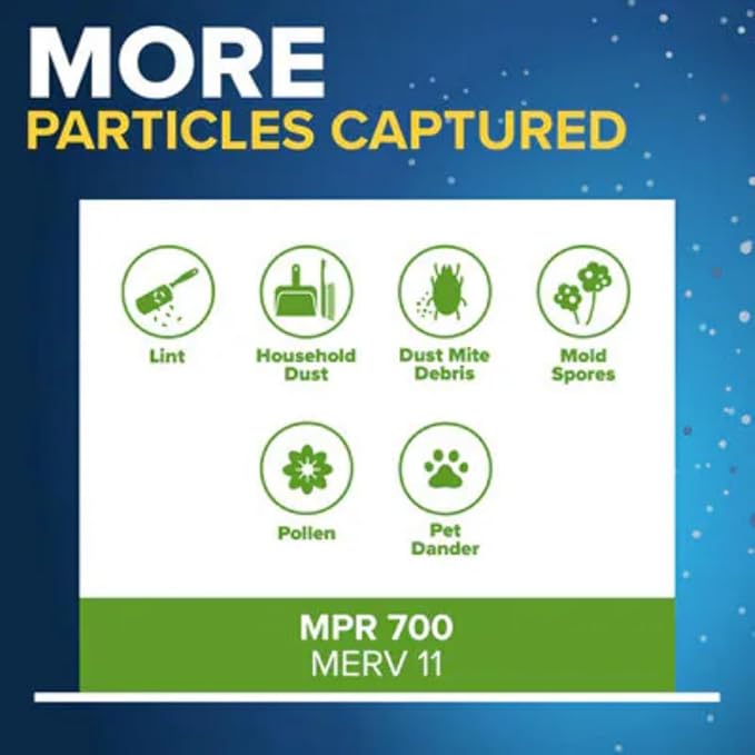 Filtrete 9.5x9.5x1 AC Furnace Air Filter, MERV 8, MPR 700, Tough on Pollen, Easy on Airflow, 3-Month Pleated 1-Inch Electrostatic Air Cleaning Filter, 4-Pack (Actual Size 9.187 x 9.187 x 0.81 in)