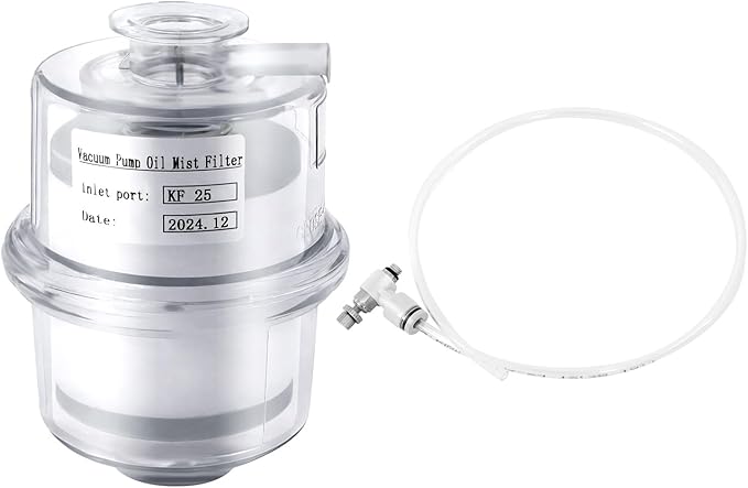 Vacuum Pump Oil Mist Filter, KF25 Quick Release Flange 95% Filtration, PC Clear Shell with 15.75in Oil Drain Pipe for Industrial, Laboratory (4.1×5.6in)