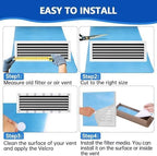 Air Vent Filters, 16" x 90" Cut to Fit Air Filter Material (50+ Filters),MERV 8 Triple Electrostatic Vent Filter for AC, HVAC Furnace, Grilles and Mobile Home with Adhesive 48PCs Hook Tape
