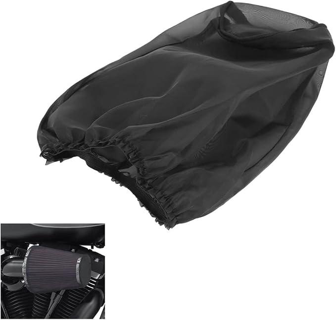 Black Air Intake Filter Sock Cover, Air Cleaner Protective Cover, Motorcycle Waterproof Air Filter Rain Sock Dustproof Protective Cover Fit for Harley (Size L)