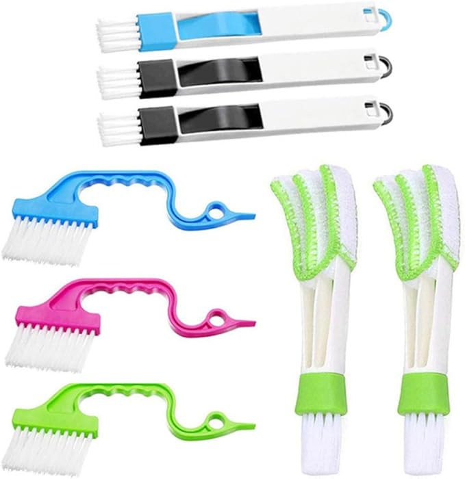 Yardwe 8Pcs Window Slot Cleaning Brush Set, Wet and Dry Groove Scrubber for Windowsill Dust Removal, Multi-Use Narrow Gap Cleaner for Home and Office