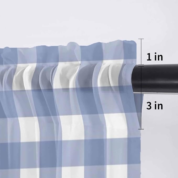 Lemon Sheer Valance Curtains, Summer Fruit Floral Wood Grain Blue Plaid Light Filtering Kitchen Valances Rod Pocket Voile Curtain Window Treatment for Bedroom/Living Room/Basement 42Wx18L