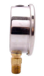 2-1/2" Oil Filled Vacuum Pressure Gauge - Stainless Steel Case, Brass, 1/4" NPT, Lower Mount Connection, 30HG/60PSI