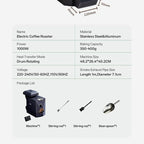 RE-1 Electric Coffee Bean Roaster with Artisan Connectivity, Auto Roasting, Smoke Filter & Cooling System, With New Intelligent Controller Displays Baking Curve