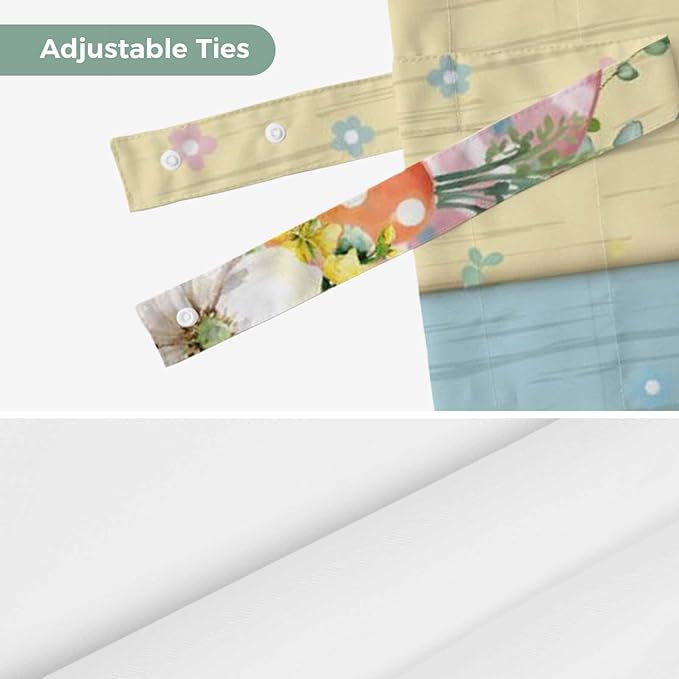 Easter Tie Up Valance Curtains for Windows, Kitchen Curtains Window Shades, Spring Rabbit Ears Foot Eggs Floral Wooden Grain Light Filtering Roman Curtain Valances for Bedroom/Bathroom/Cafe 54"x18"