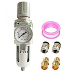1/2" NPT Air Filter Pressure Regulator Combo Water Separator for Air Compressor Line Semi-Auto Drain 5 Micron Brass Element 0-150 psi Gauge