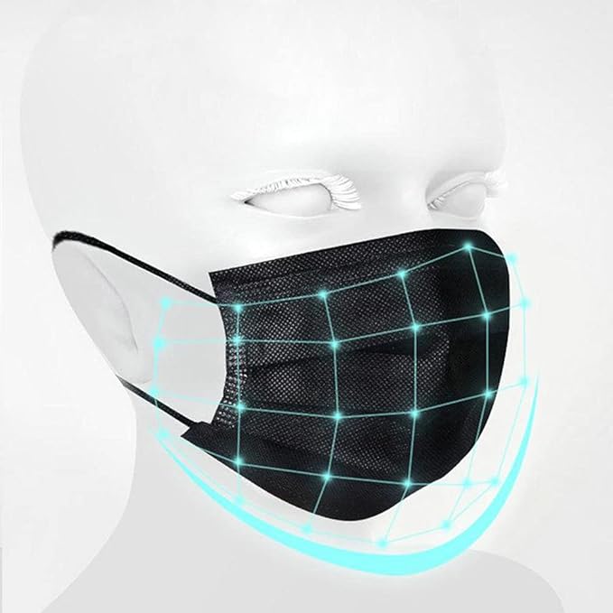 NNPCBT 100PCS 3 Ply Black Disposable Face Mask Filter Protection Face Masks