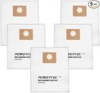 POWERTEC Turbo I, 9-20-27 Fleece Filter Bags 5PK, for Fein Dustex 25 L Wet/Dry Dust Extractor, for Fein 31345061010 Shop Vacuum Replacement Bags, Filter Bags, Dust Bags (75041)