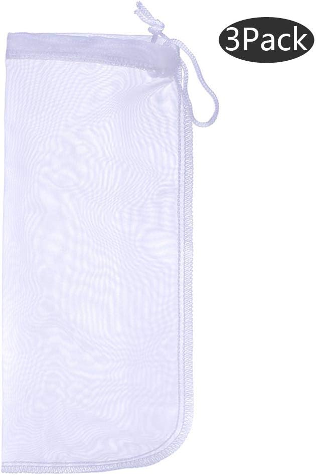 ALEGI Media Filter Bag Aquarium Extra Fine,Reusable 180 Micron Drawstring Mesh Filter Bags for Very Fine Resins Filter (10"*3.9" (3 Pack))