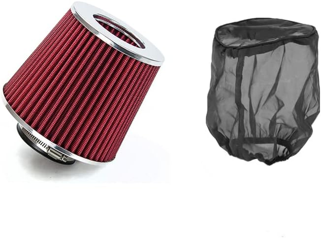 Red Cold Air Intake Cone Replacement Performance Washable Clamp-on Dry Filter with Sock Protective Cover Mesh Dustproof Bag (3.5")