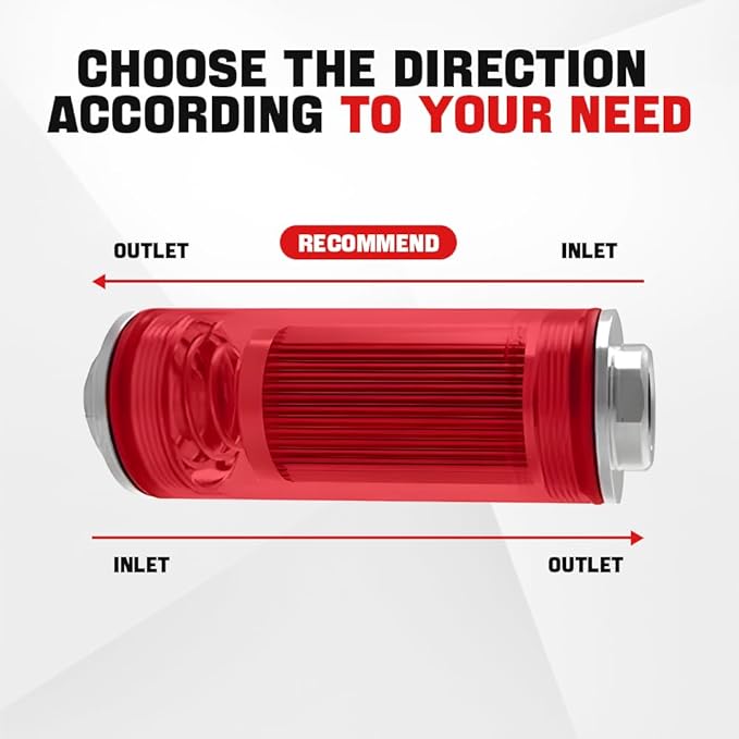 BARTOO Universal 50MM 100 Micron Inline Fuel Filter with 6AN 8AN 10AN Adapter For Filtering Gasoline, Diesel, E85-Red