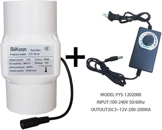 12V Inline Duct Fan 3 Inch Vent Booster 14W HVAC Exhaust Intake Fans 58Cfm Air Ventilation Blower for Grow Tent Attic Greenhouse Basement (Color : Adjustable Speed, Size : 14w)