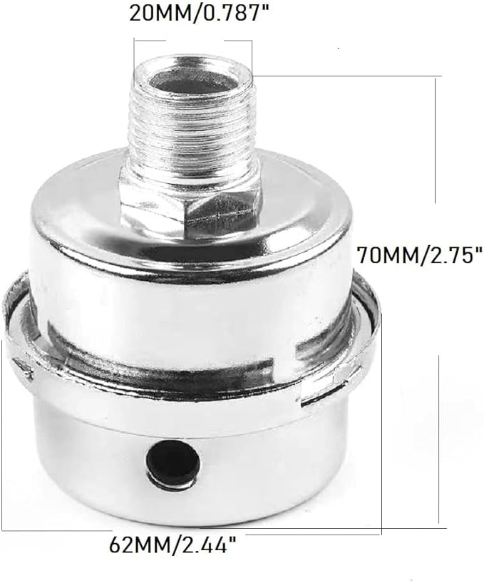 2 PACK Air Compressor Silencer Filter, Metal Air Compressor Intake Filter Sound Muffler Silencer for Air Compressor, Silencer, Fliter (1/2 PT 20MM)