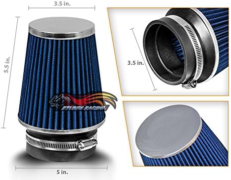BLUE 3.5" 89 mm Inlet Narrow Air Cone Replacement Performance Washable Clamp-On Dry Air Filter