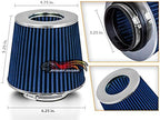 Rtunes Racing Universal Clamp-On Air Filter, Standard Cone, Dry Washable Design, Multiple Inlet Sizes (Blue, 3.25" Inch)