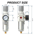 AIRZOE 1/2" NPT Air Filter Regulator Combo Piggyback,5 Micron Brass Element, Semi-Auto Drain,Air Pressure Regulator AW4000-04,0-145 psi Gauge